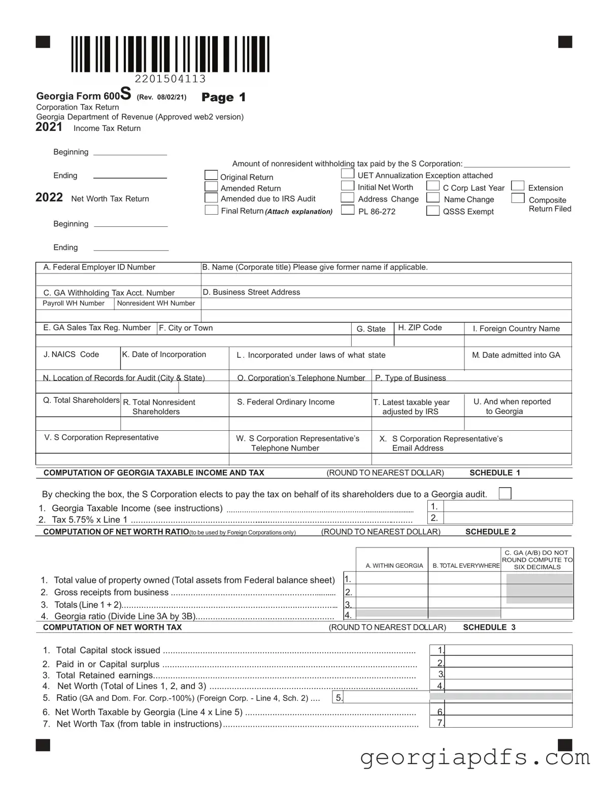 Fill Out a Valid 600S Georgia Template