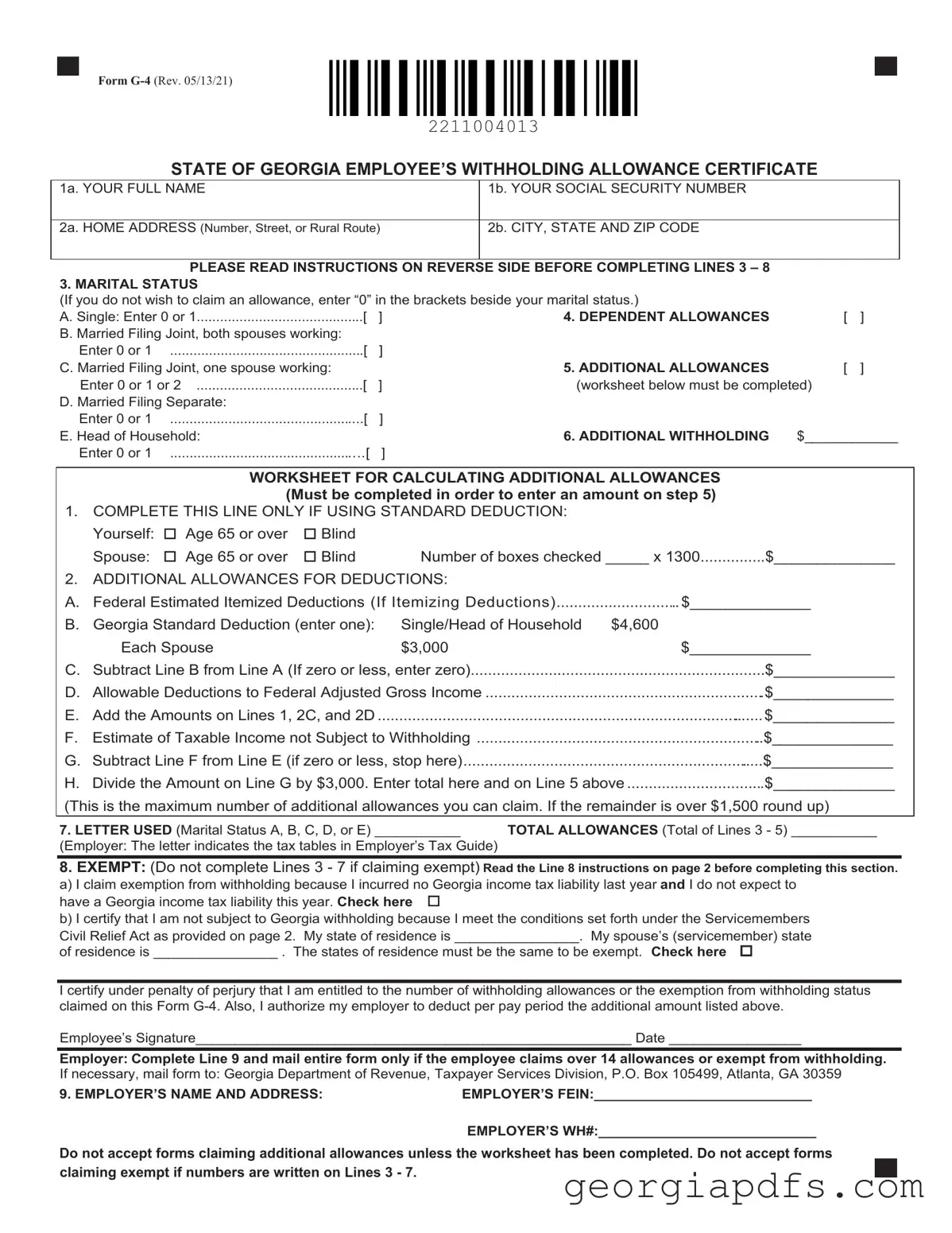Fill Out a Valid G 4 Georgia Template