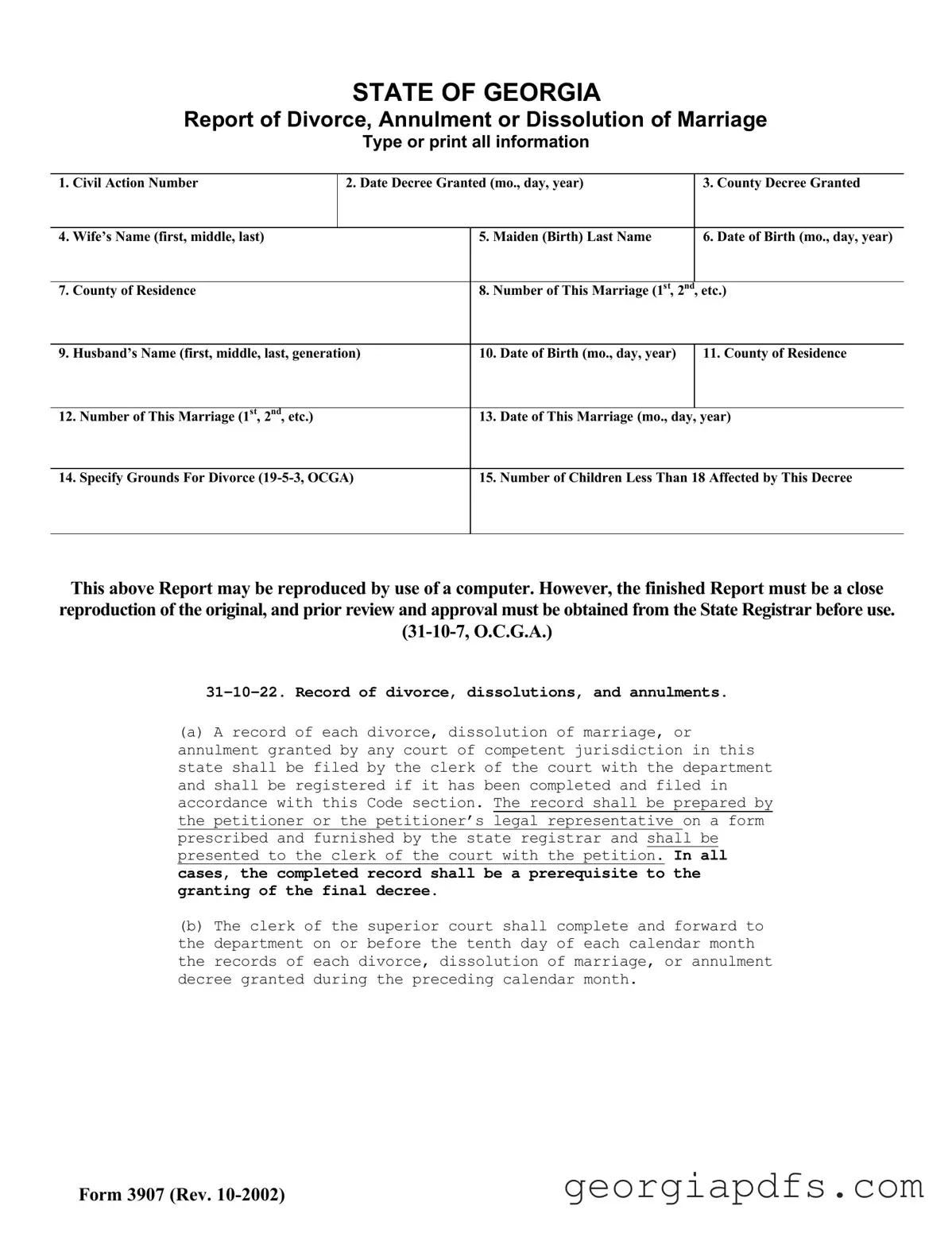 Fill Out a Valid Georgia 3907 Template