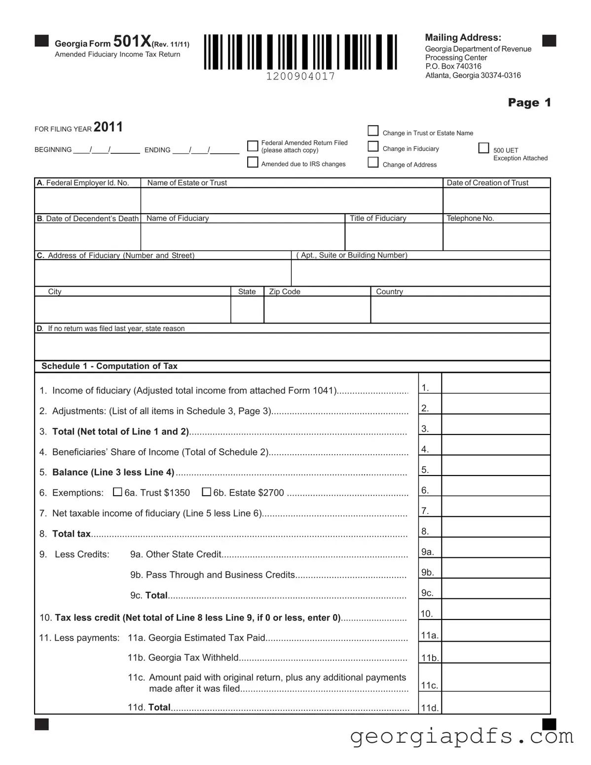Fill Out a Valid Georgia 501X Template