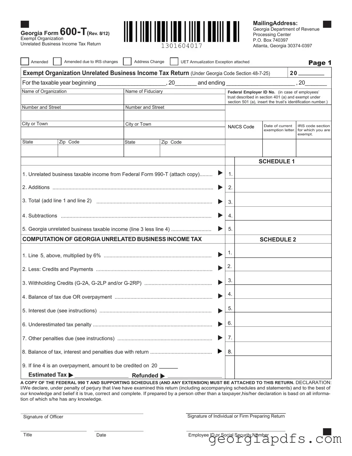 Fill Out a Valid Georgia 600 T Template