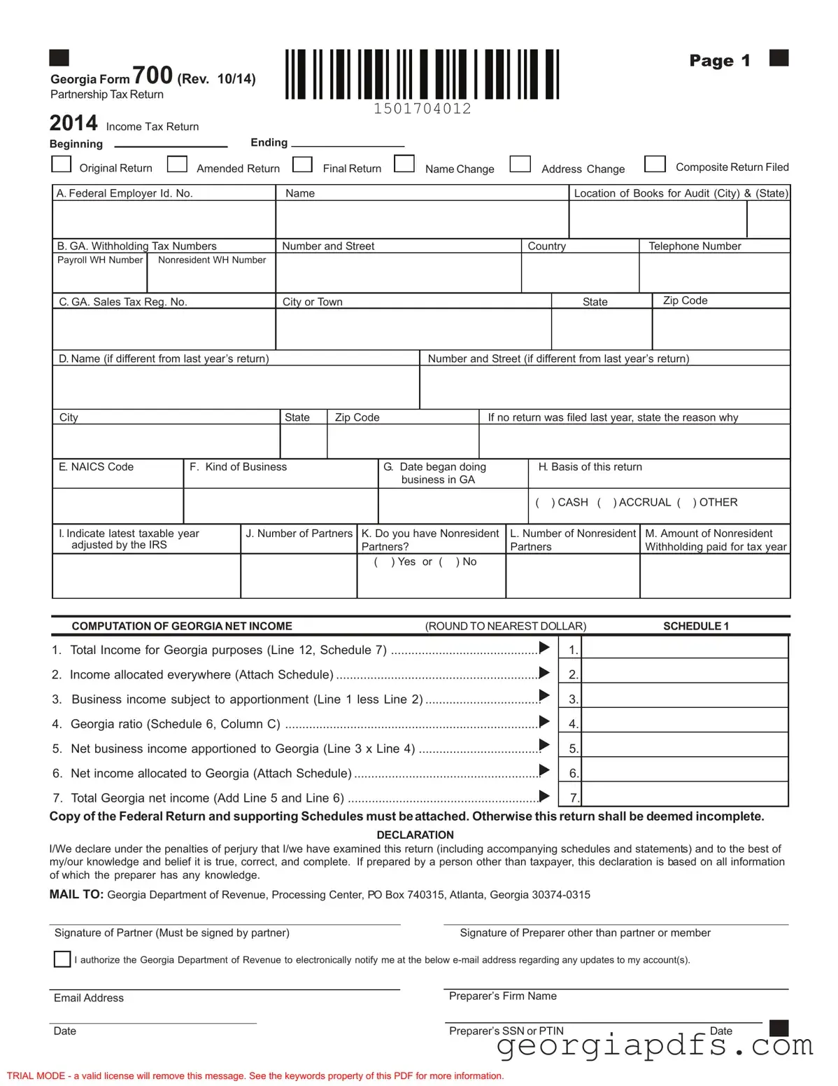 Fill Out a Valid Georgia 700 Template