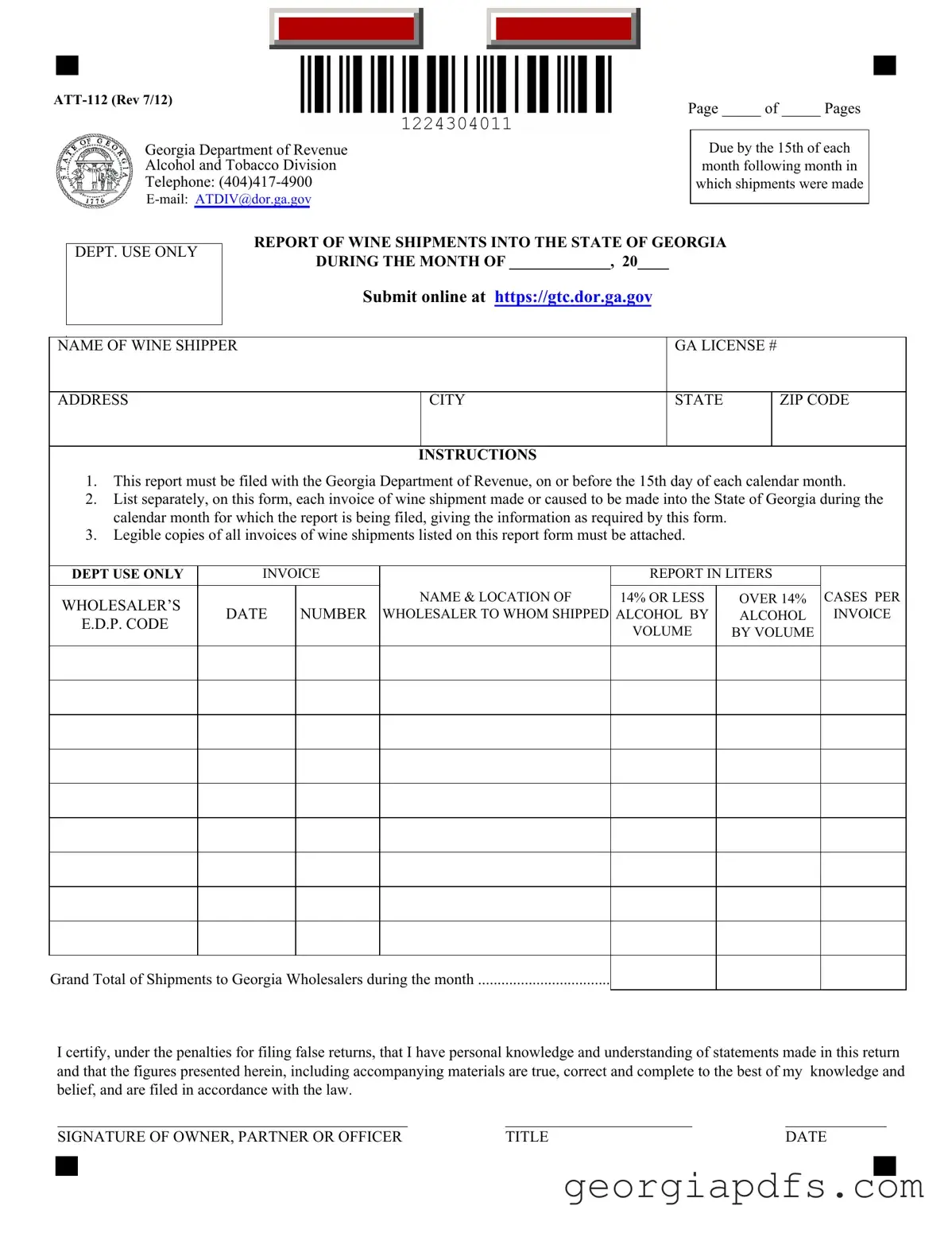 Fill Out a Valid Georgia Att 112 Template
