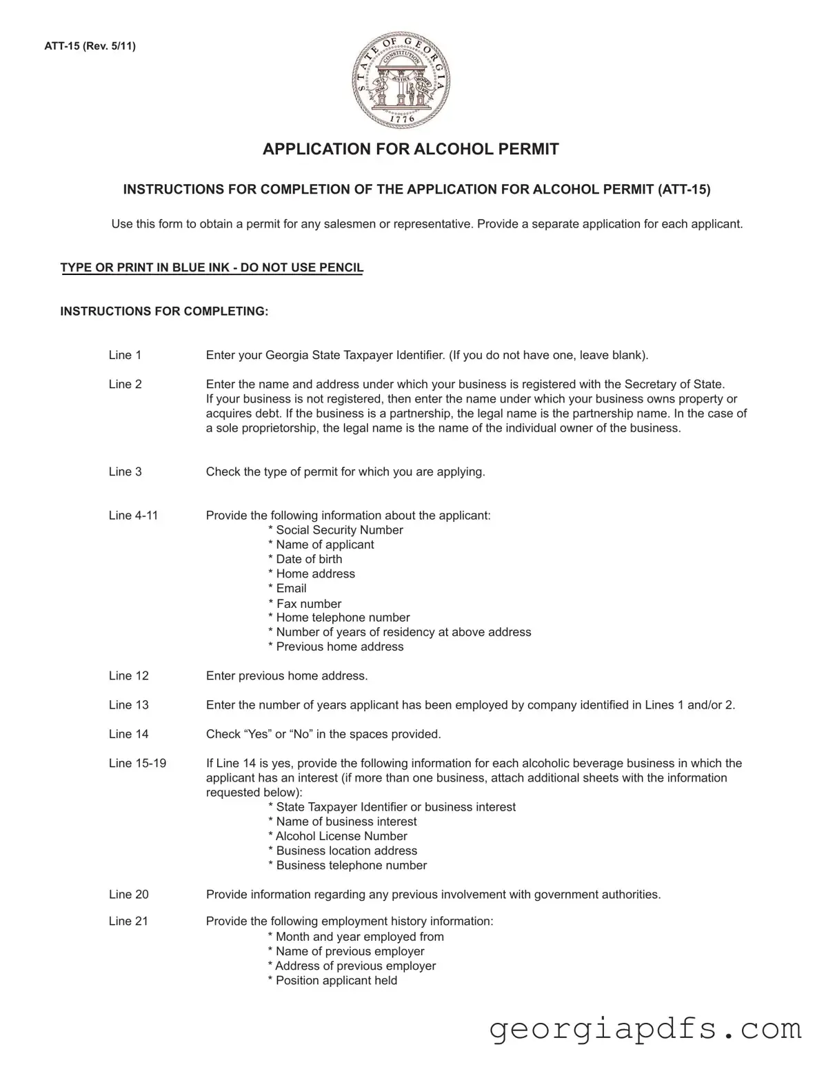 Fill Out a Valid Georgia Att 15 Template