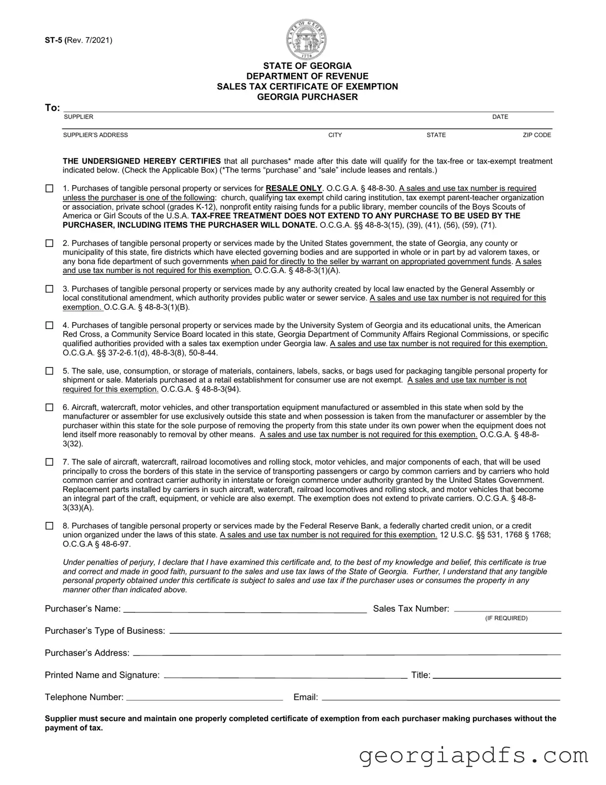 Fill Out a Valid Georgia St 5 Template
