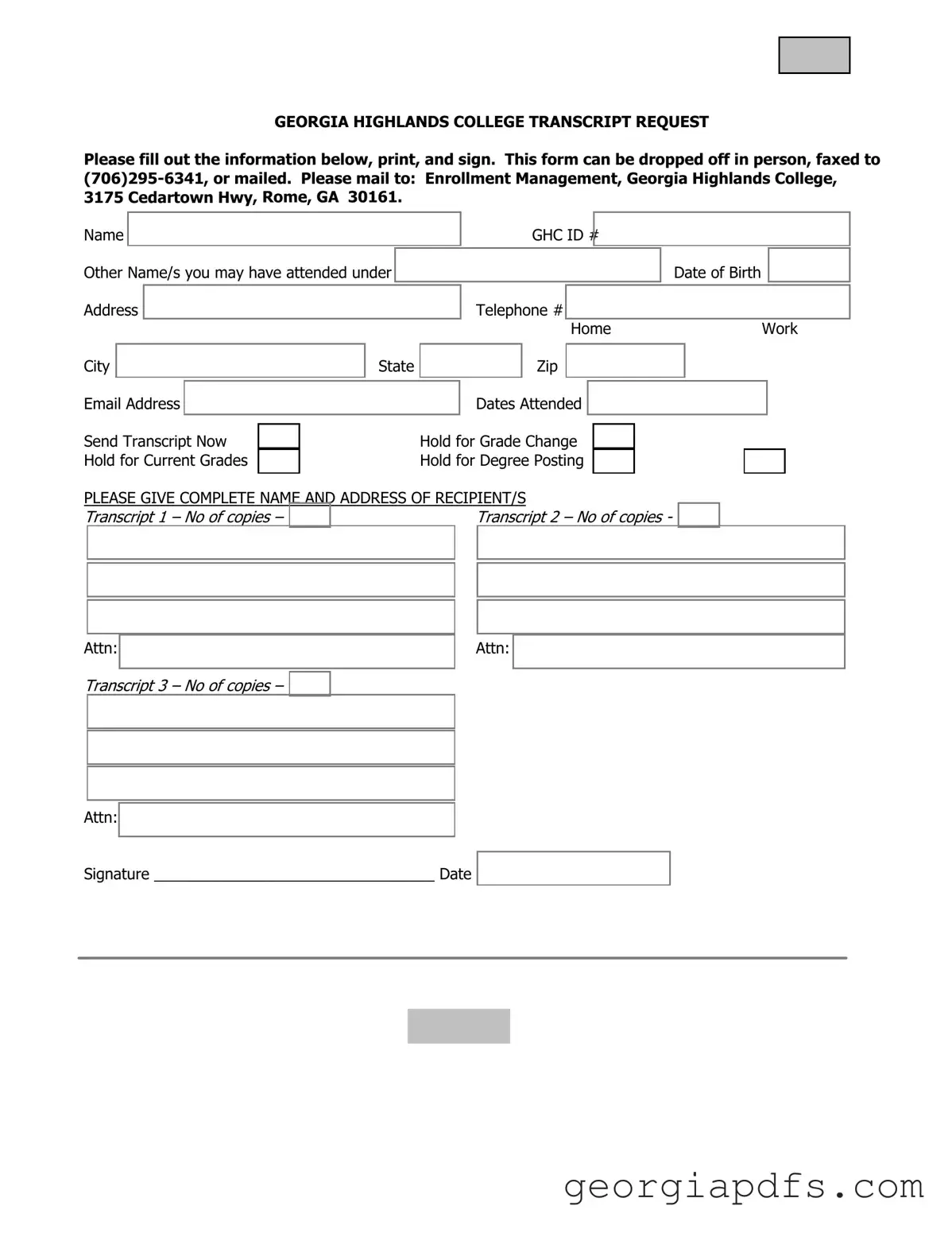 Fill Out a Valid Georgia College Transcript Request Template