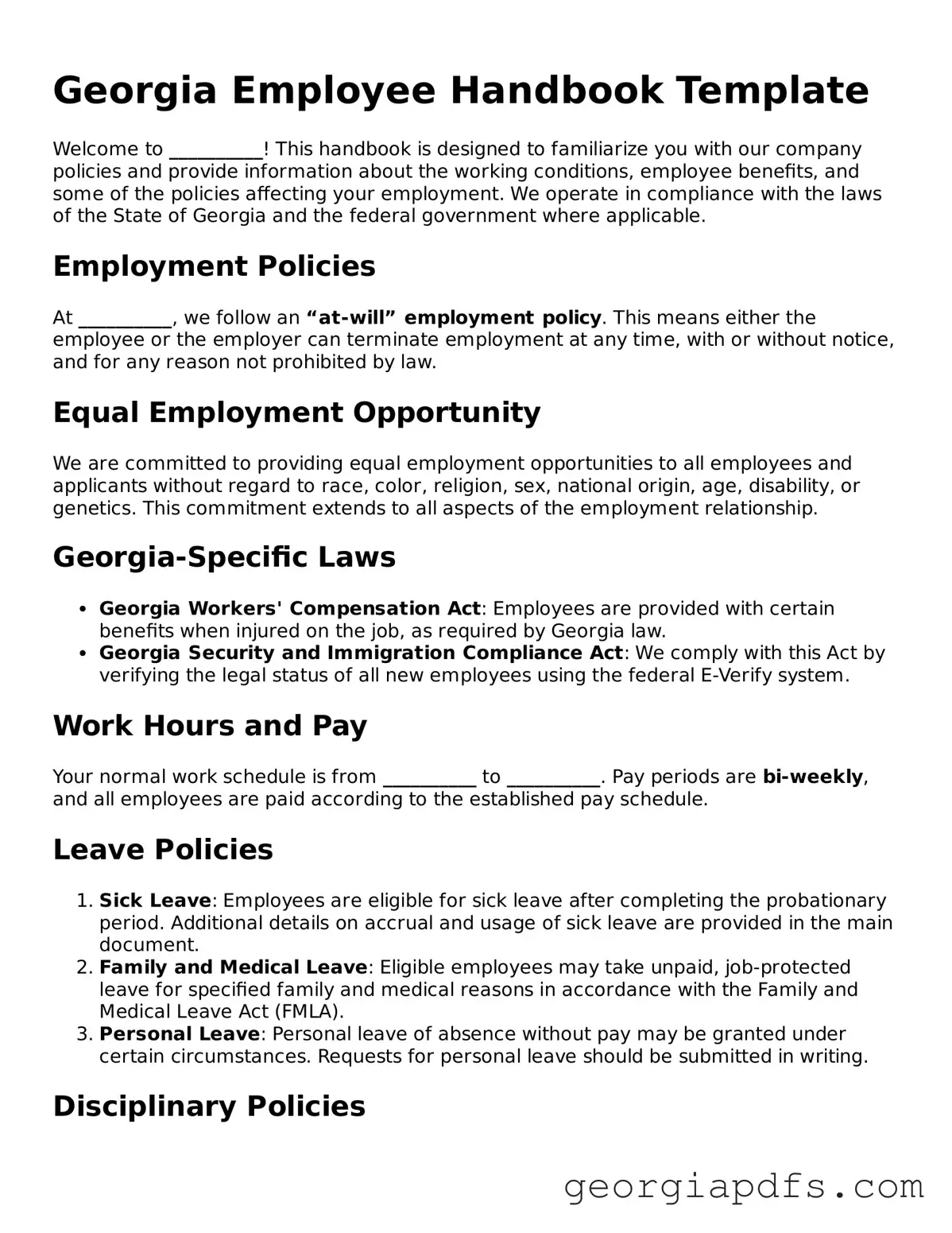 Attorney-Verified Georgia Employee Handbook Form