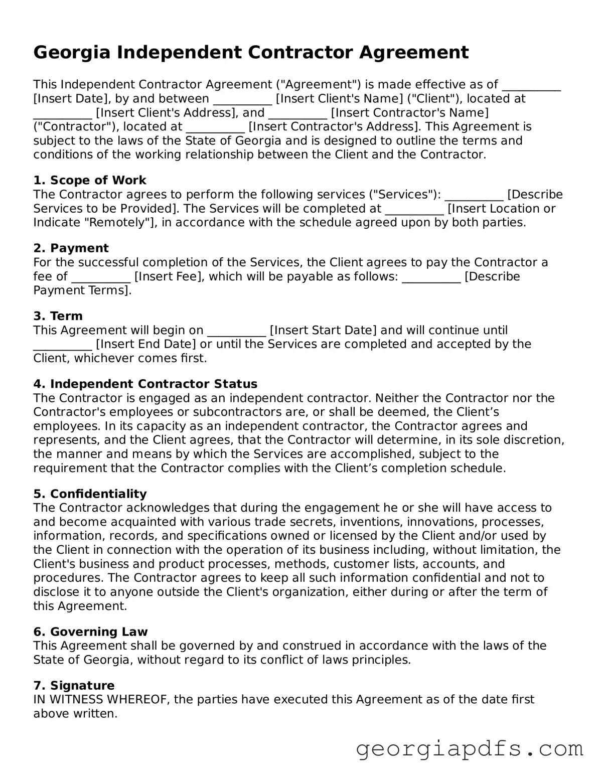 Attorney-Verified Georgia Independent Contractor Agreement Form