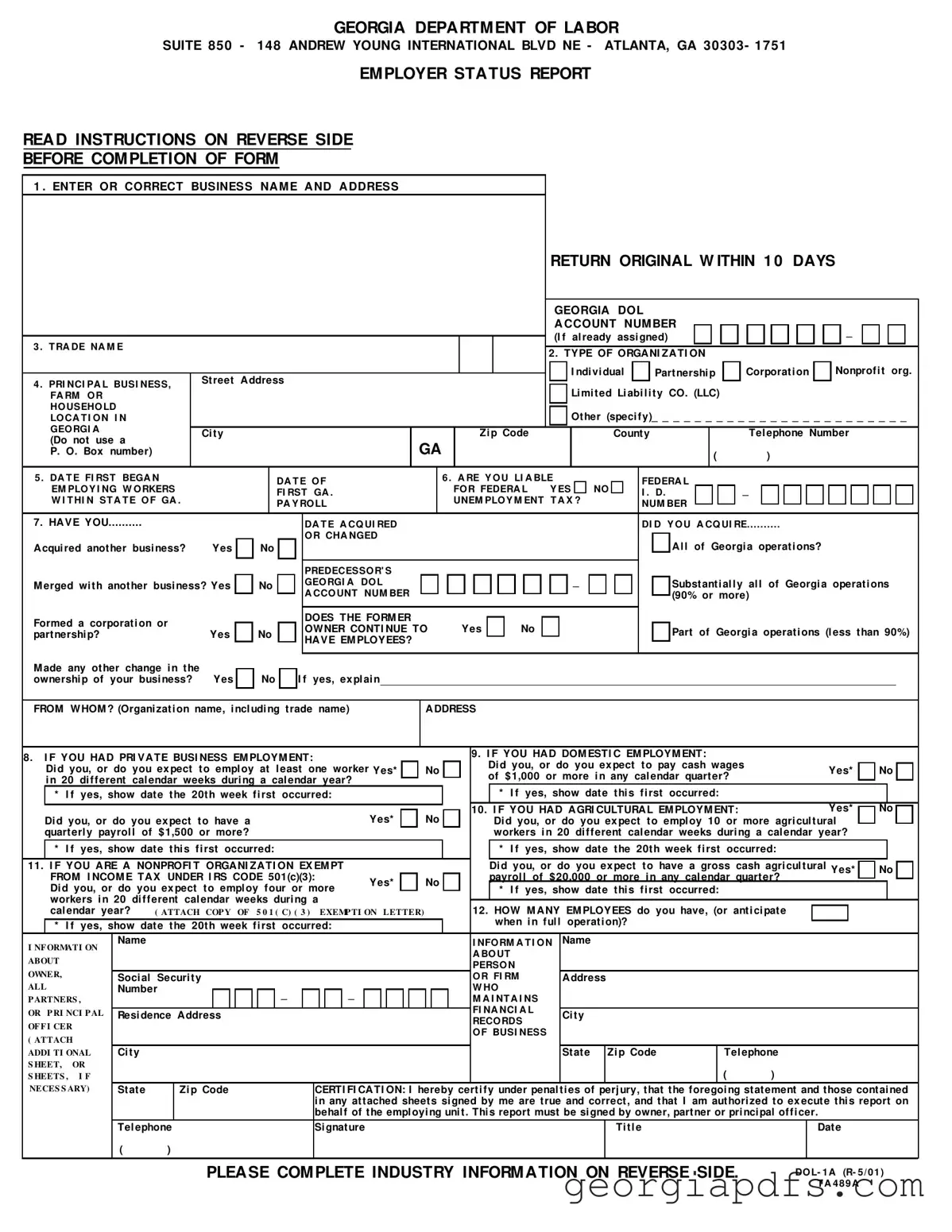 Fill Out a Valid Georgia Department Of Labor Template