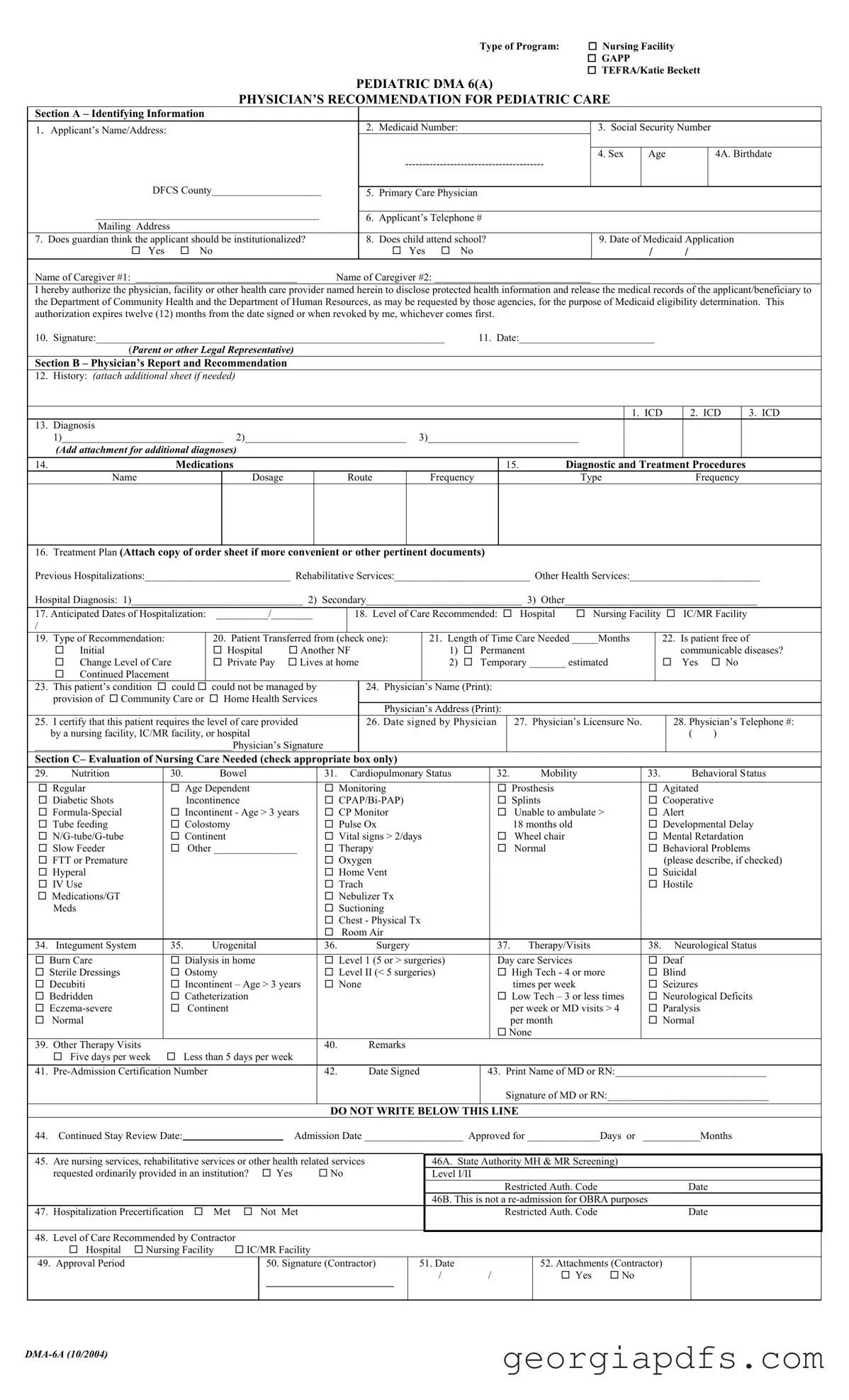 Fill Out a Valid Georgia Dma 6 Template
