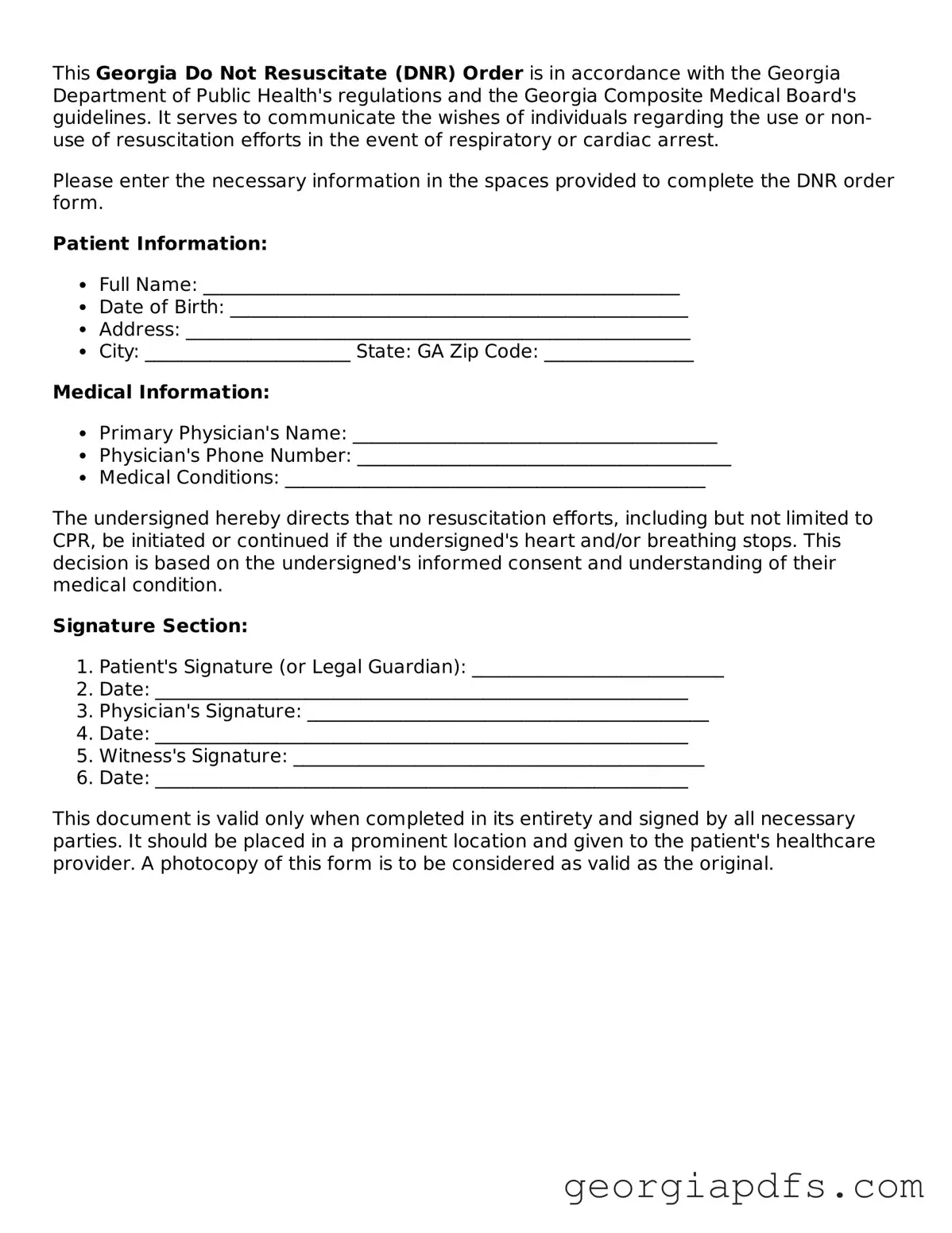 Attorney-Verified Georgia Do Not Resuscitate Order Form