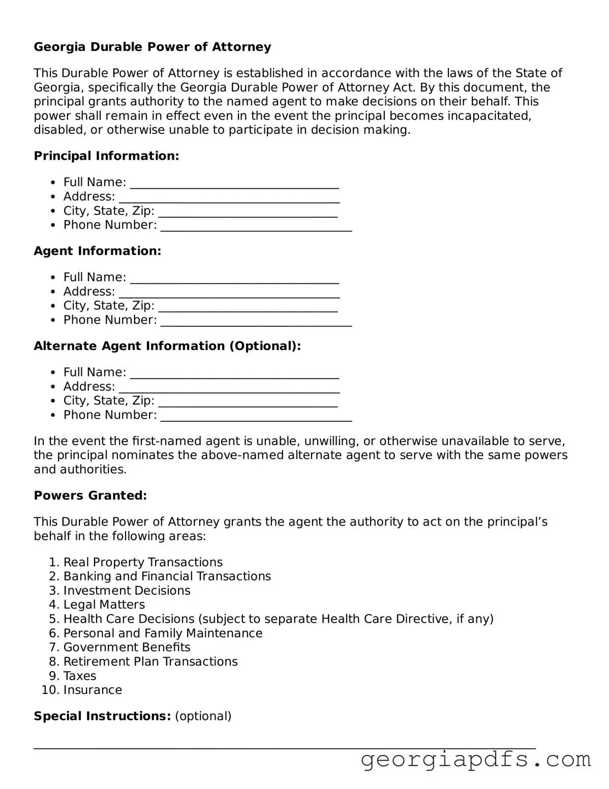 Attorney-Verified Georgia Durable Power of Attorney Form