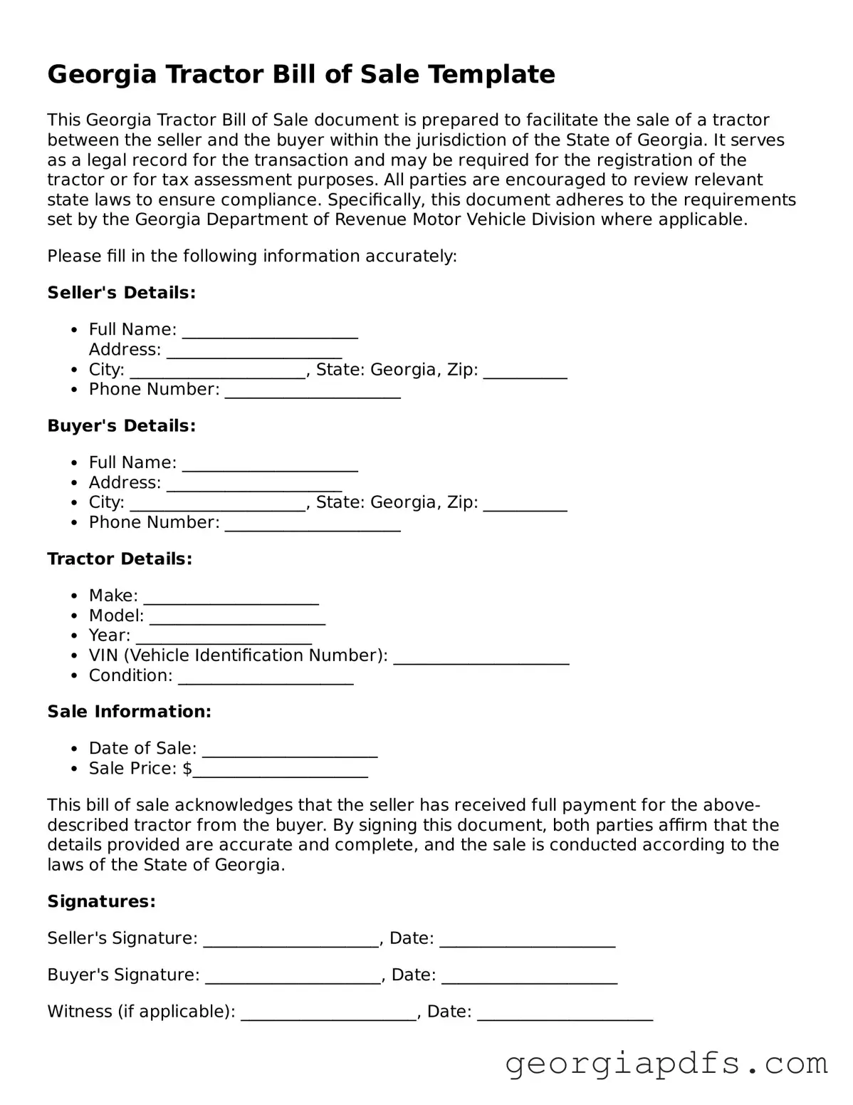Attorney-Verified Georgia Tractor Bill of Sale Form