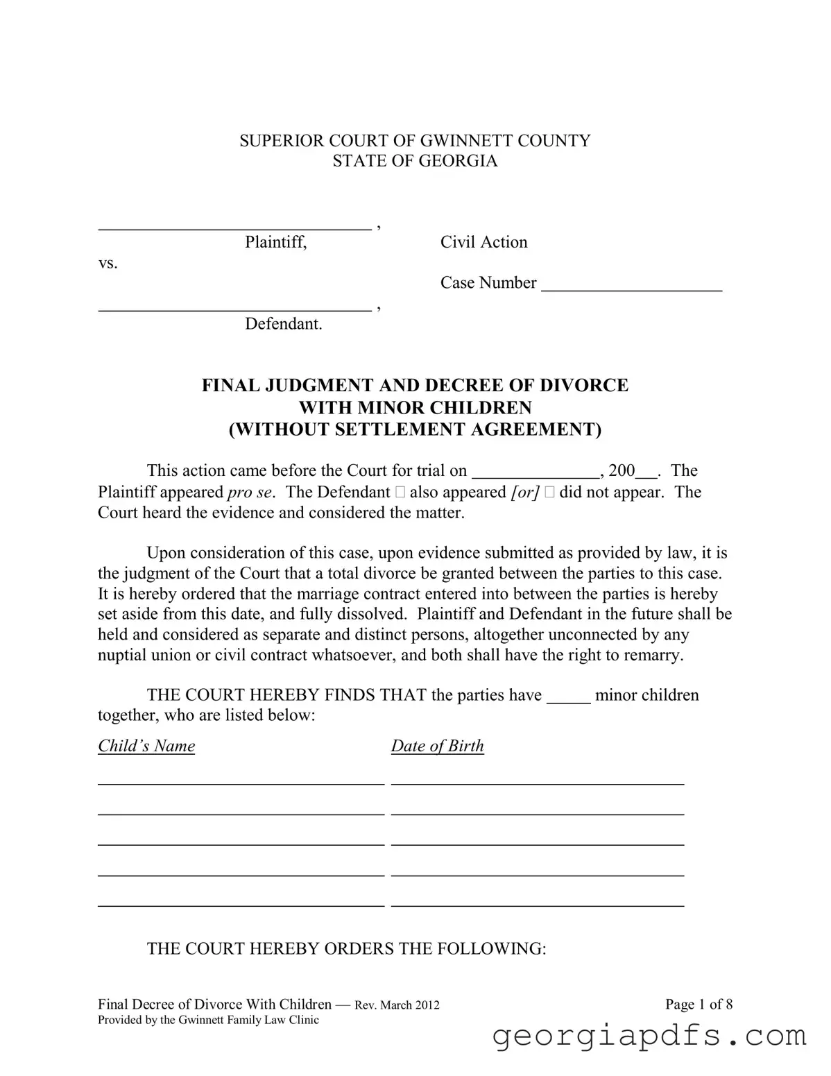 Fill Out a Valid Georgia Final Decree Divorce Template