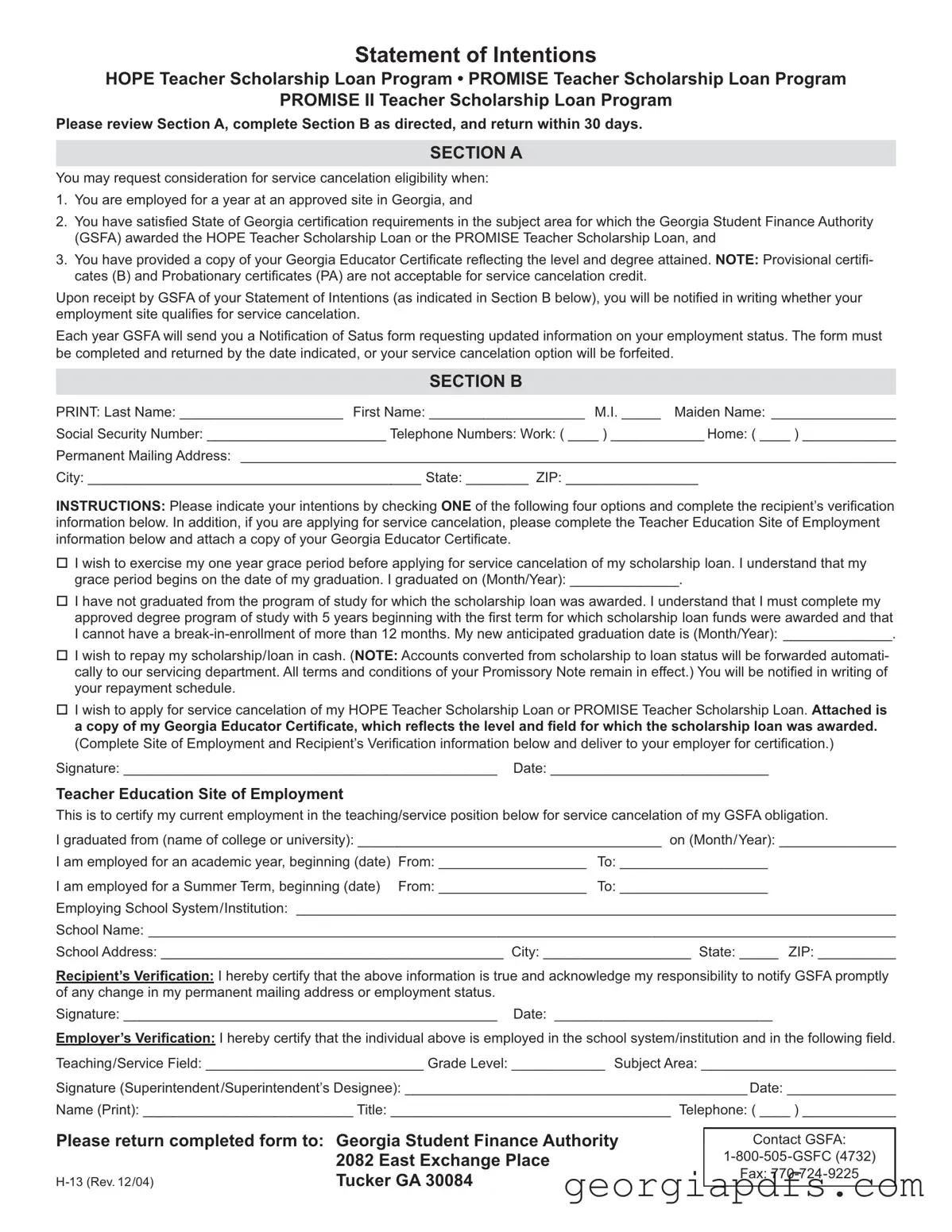 Fill Out a Valid Georgia H 13 Template