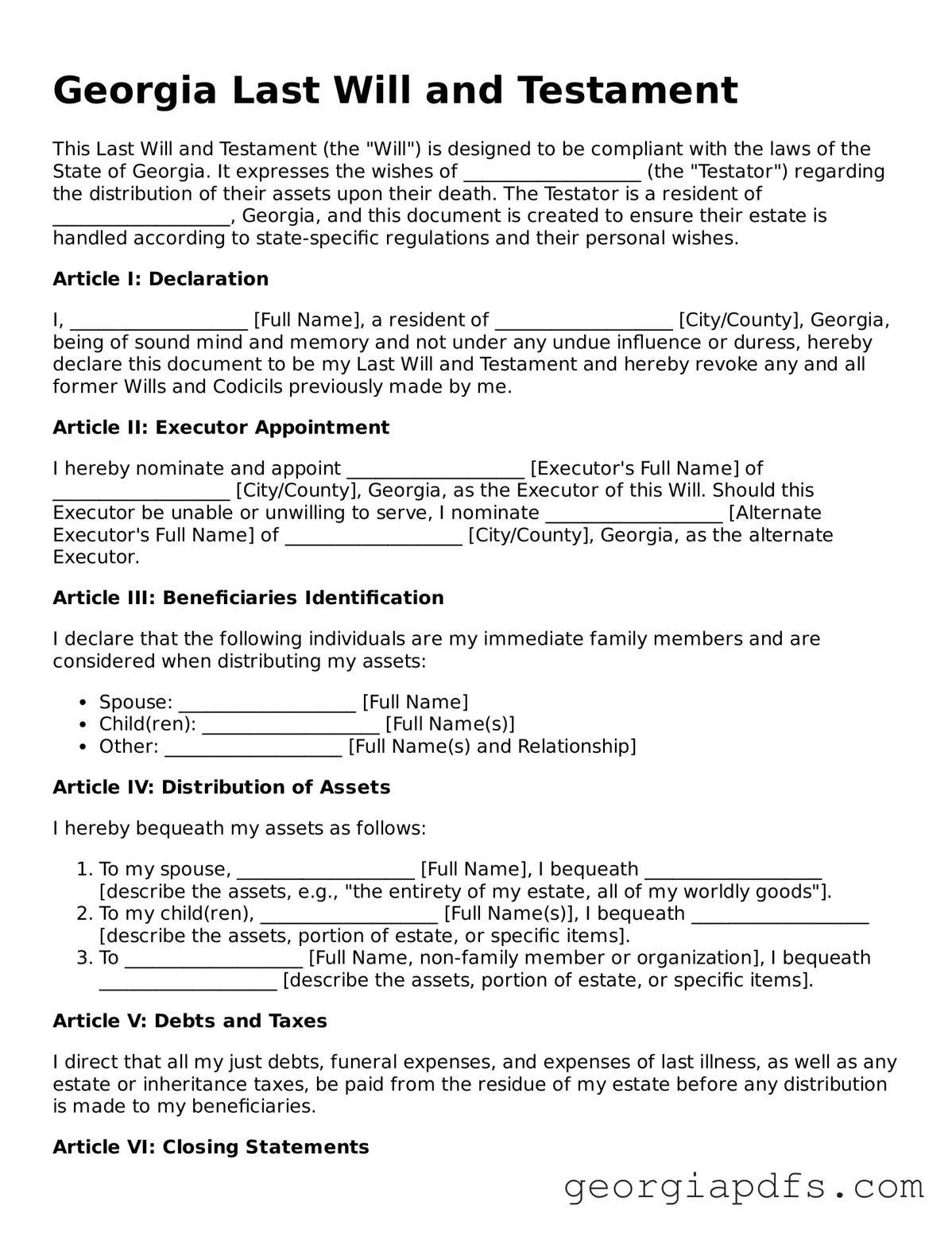 Attorney-Verified Georgia Last Will and Testament Form