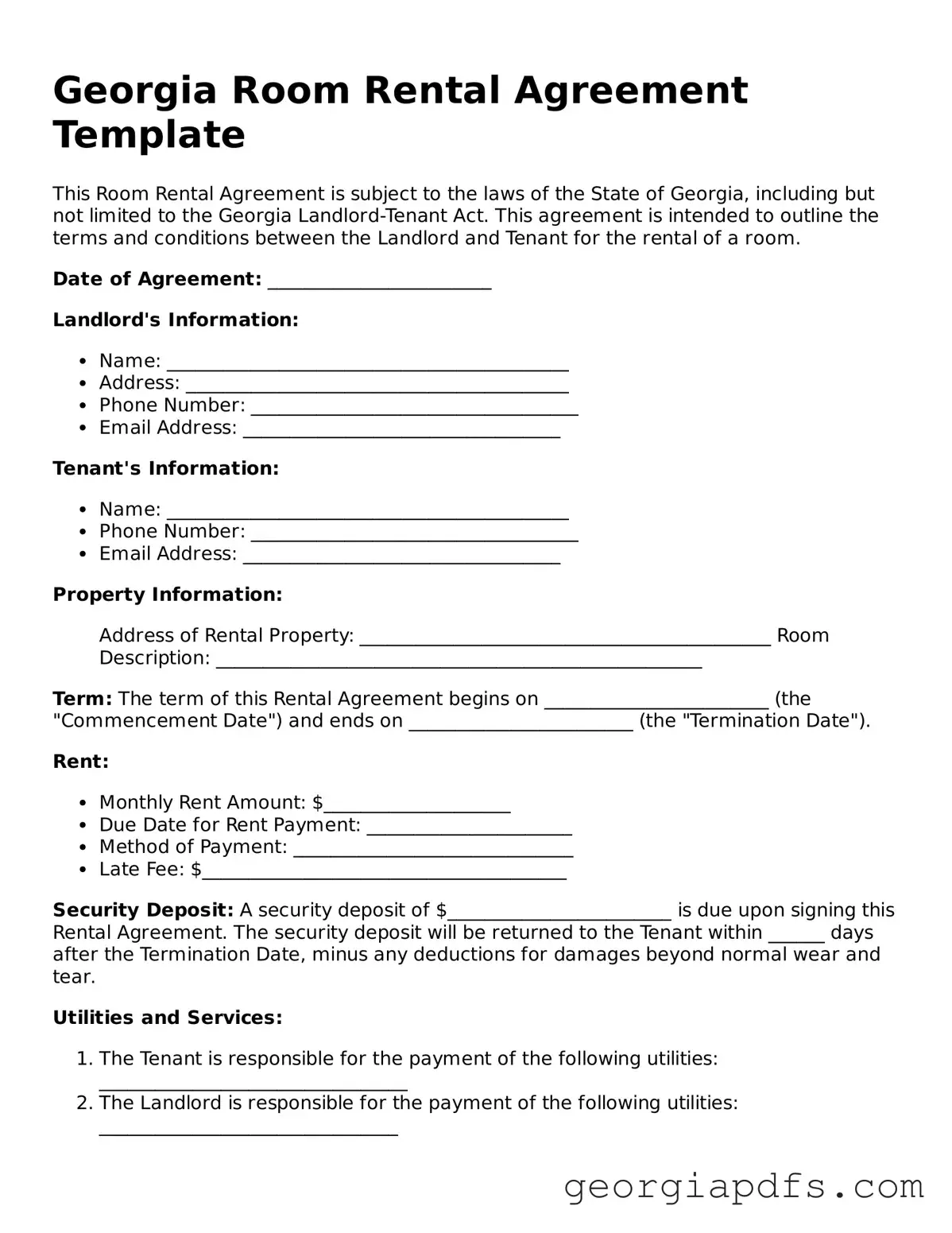 Attorney-Verified Georgia Room Rental Agreement Form