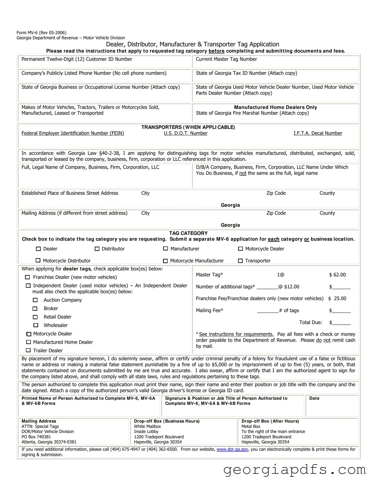 Fill Out a Valid Georgia Mv 6 Template