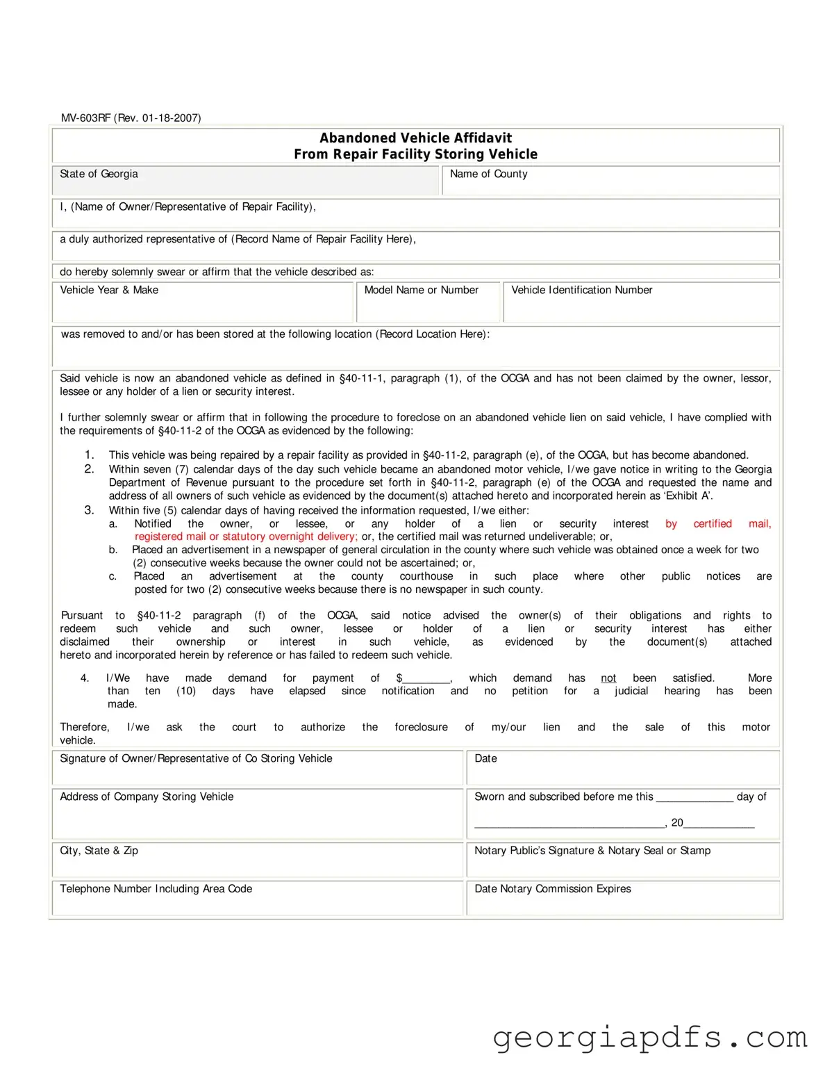 Fill Out a Valid Georgia Mv 603Rf Template