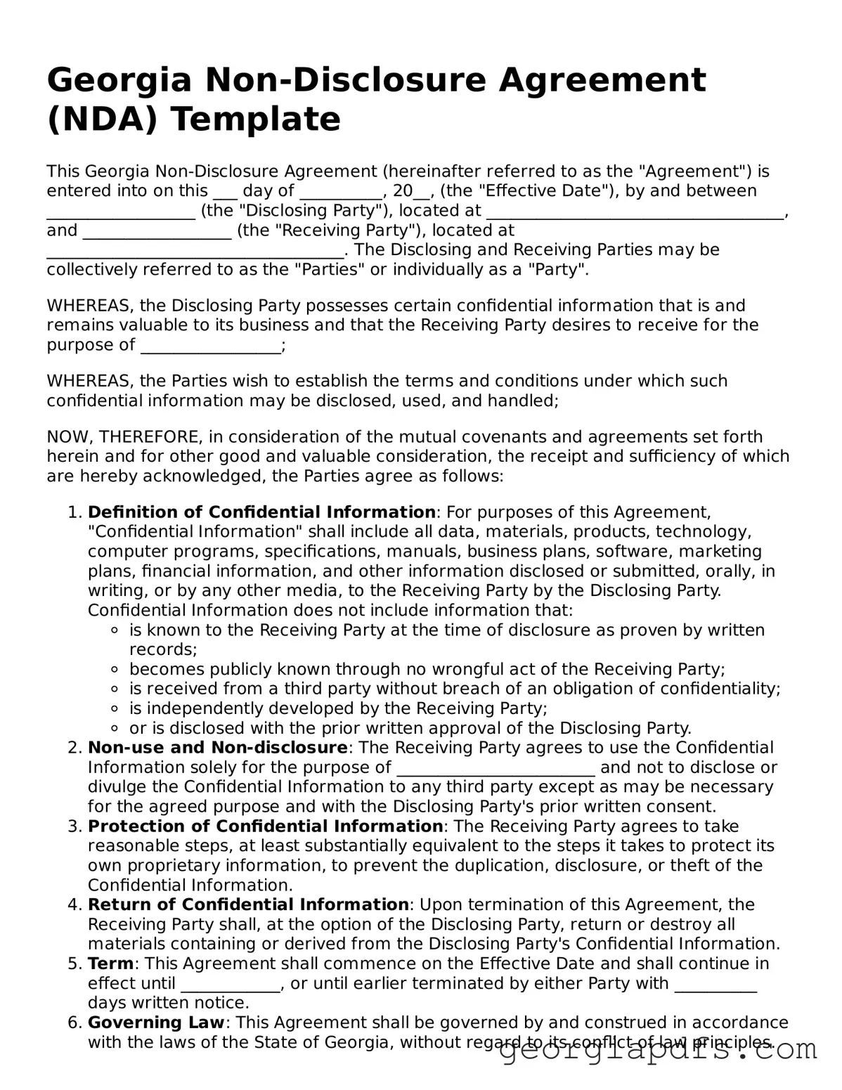 Attorney-Verified Georgia Non-disclosure Agreement Form