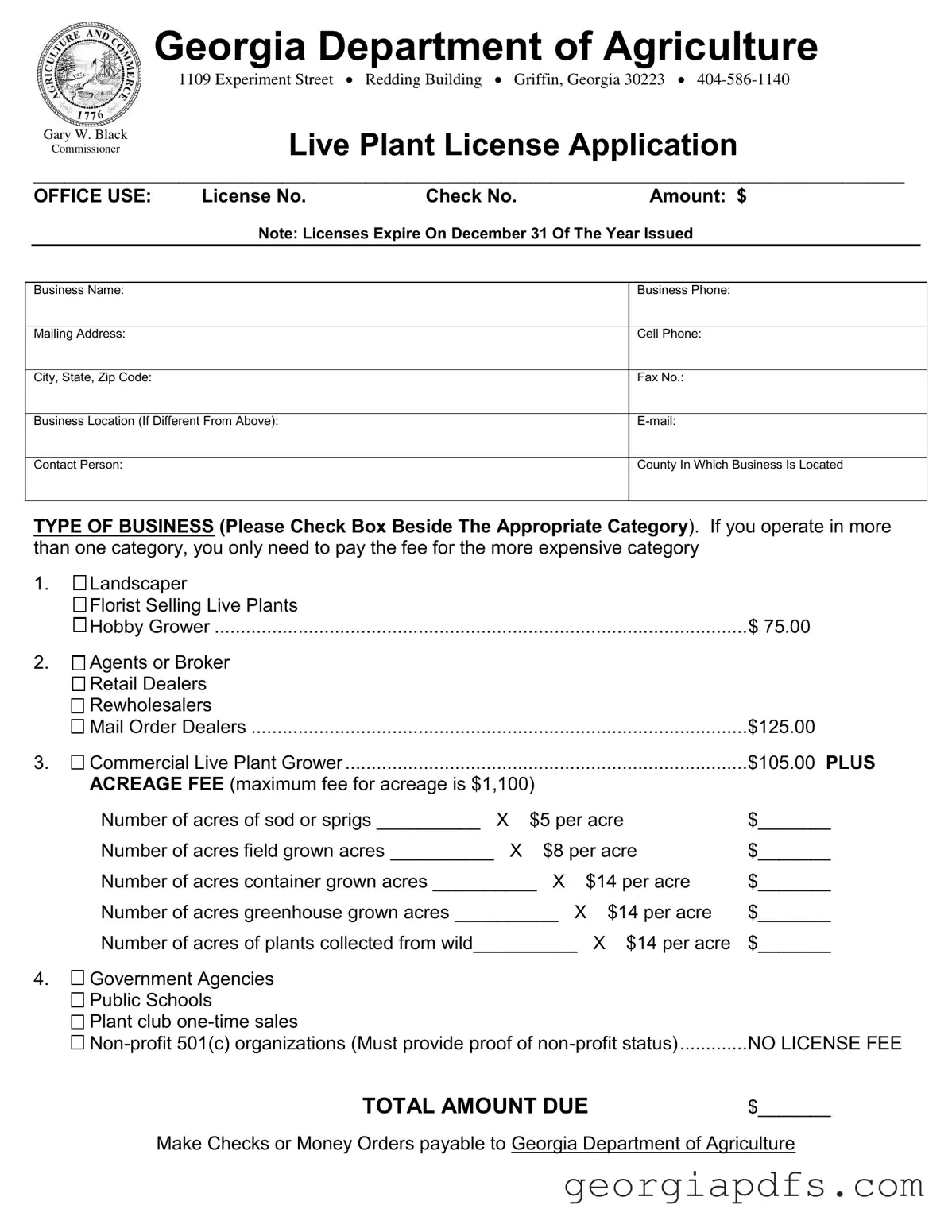 Fill Out a Valid Georgia Plant License Application Template