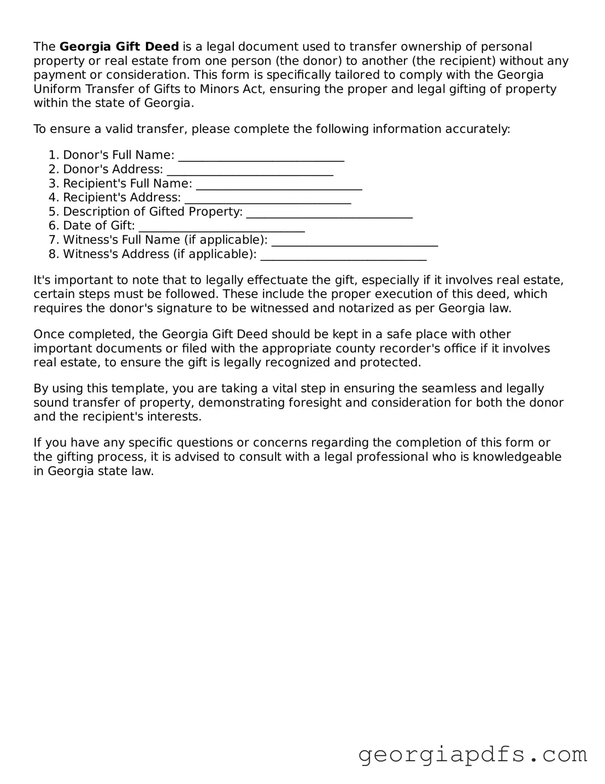 Attorney-Verified Georgia Gift Deed Form
