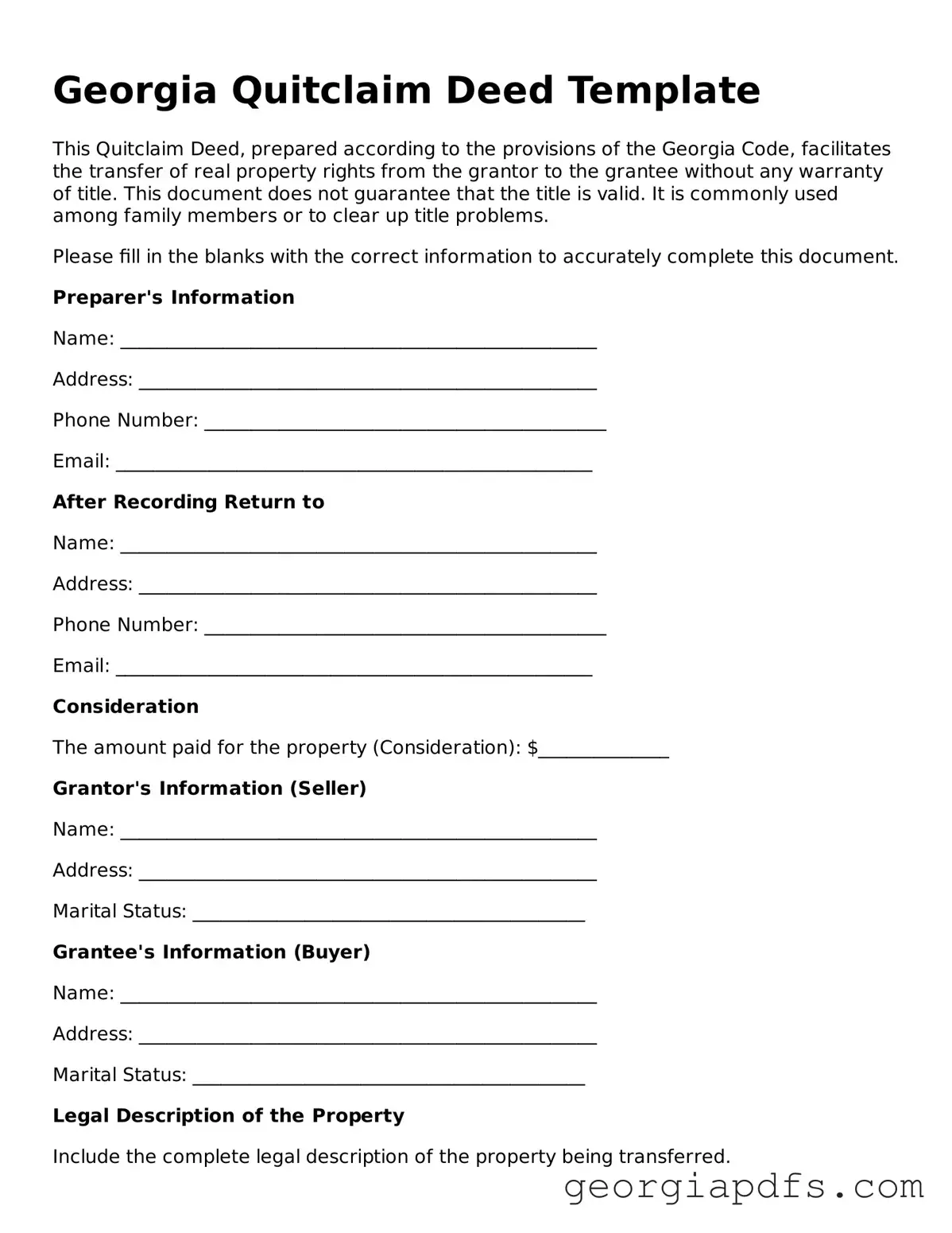 Attorney-Verified Georgia Quitclaim Deed Form