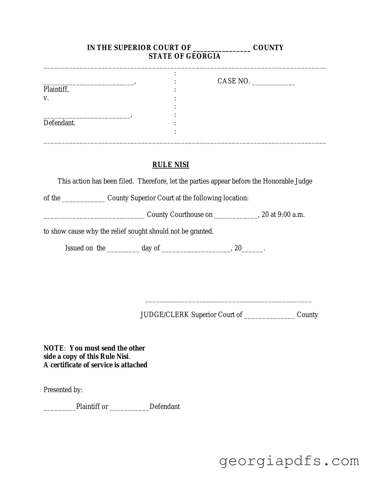 Fill Out a Valid Georgia Rule Nisi Template