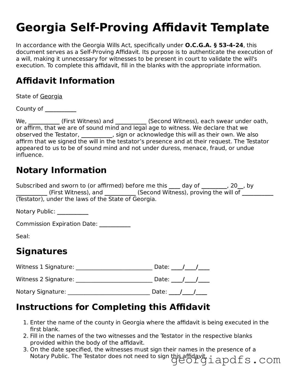 Attorney-Verified Georgia Self-Proving Affidavit Form