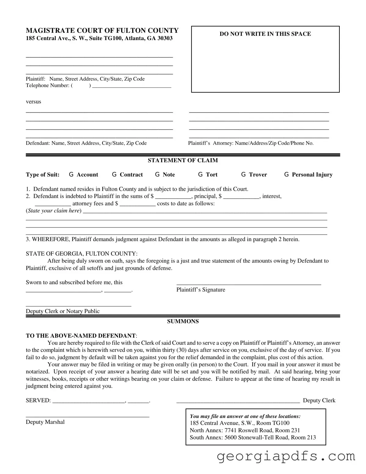 Fill Out a Valid Georgia Statement Claim Fulton Template