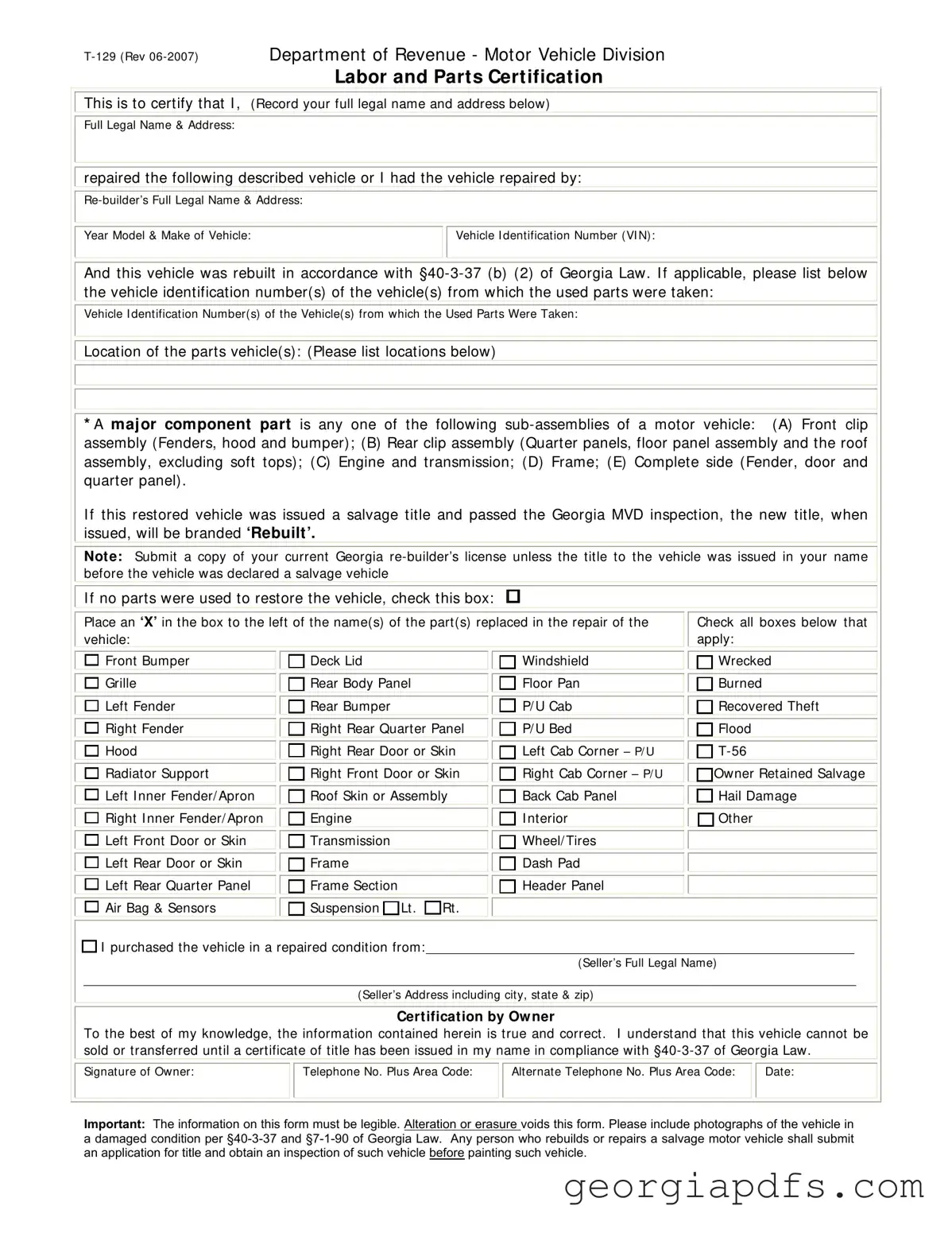 Fill Out a Valid Georgia T 129 Template