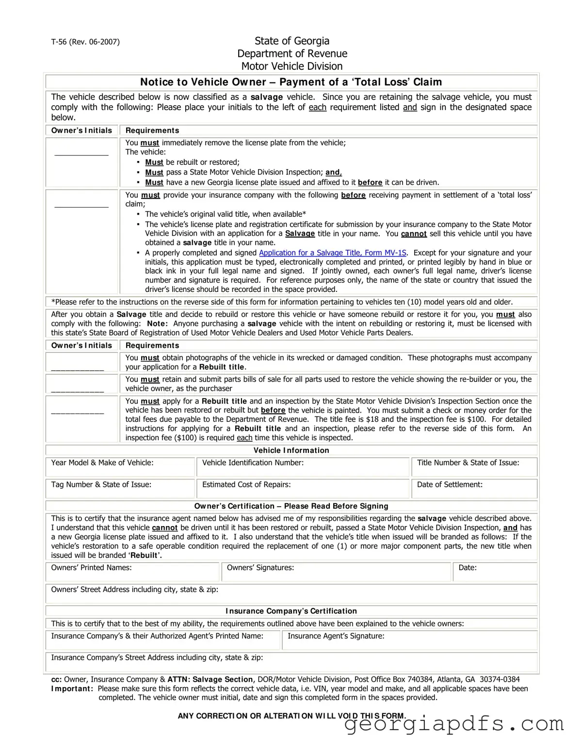 Fill Out a Valid Georgia T 56 Template
