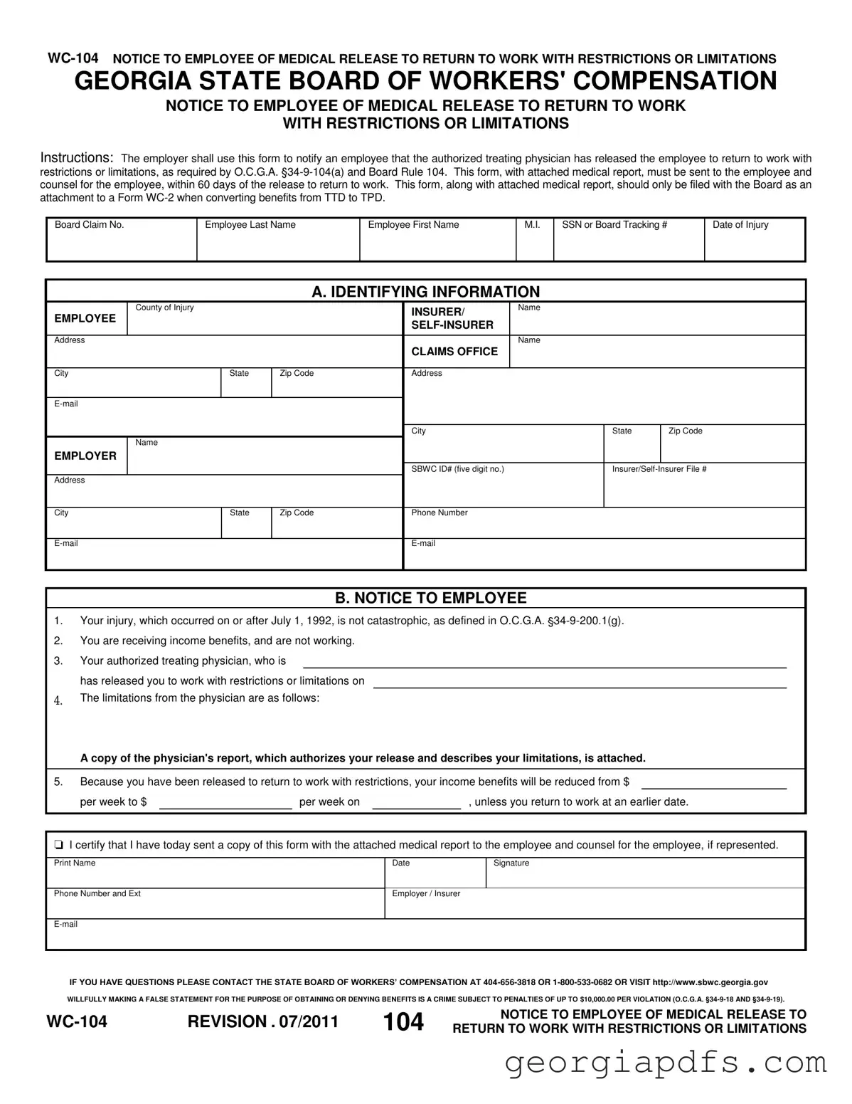 Fill Out a Valid Georgia Wc 104 Template