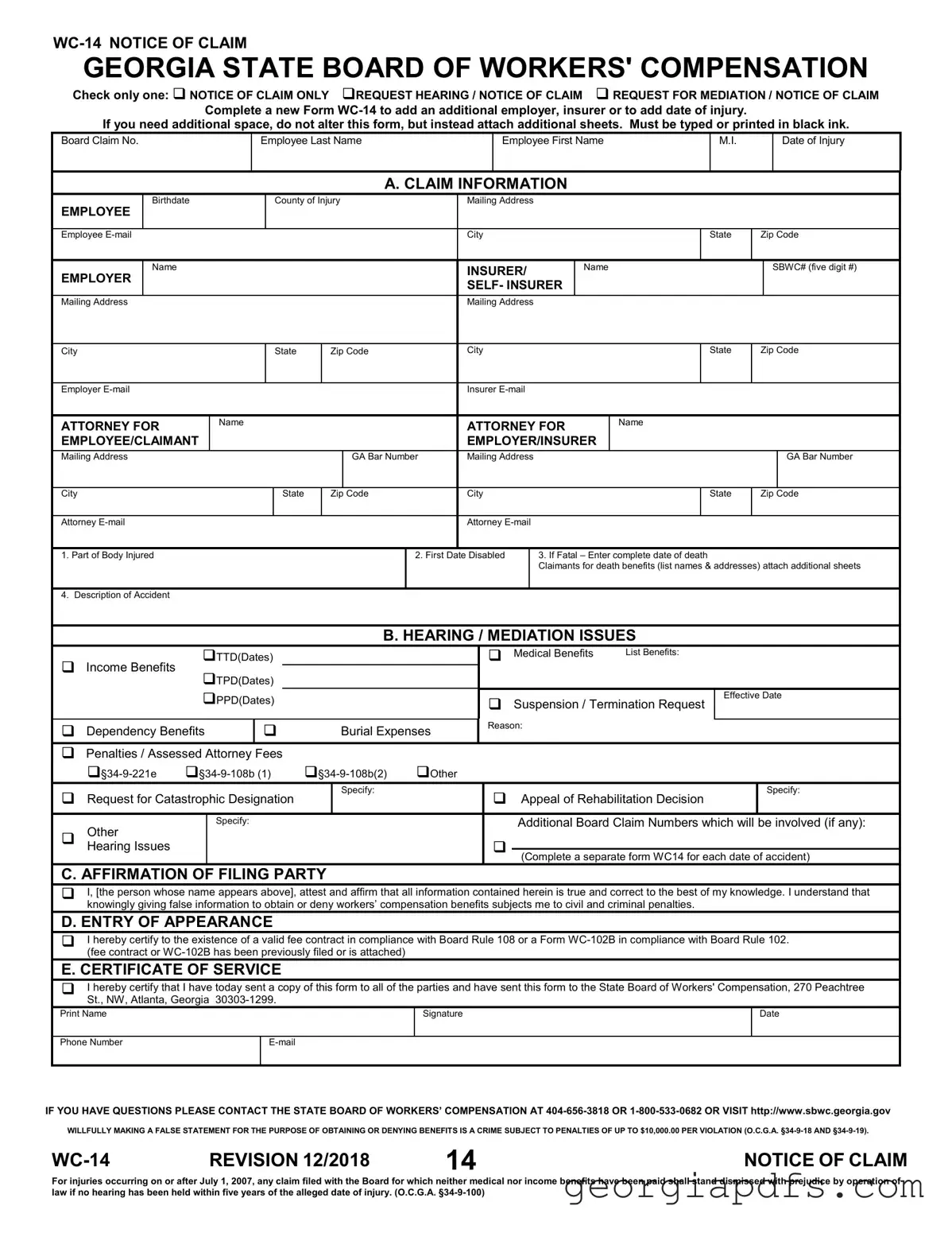 Fill Out a Valid Georgia Wc 14 Template