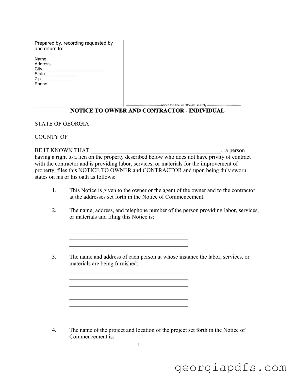 Fill Out a Valid Notice To Owner Georgia Template