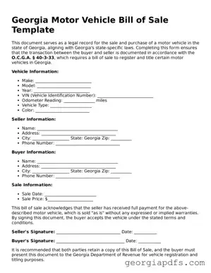 Attorney-Verified Georgia Motor Vehicle Bill of Sale Form