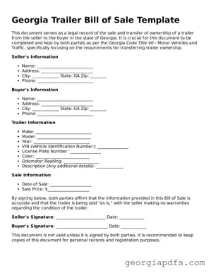 Attorney-Verified Georgia Trailer Bill of Sale Form