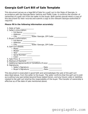 Attorney-Verified Georgia Golf Cart Bill of Sale Form