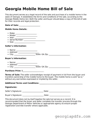 Attorney-Verified Georgia Mobile Home Bill of Sale Form