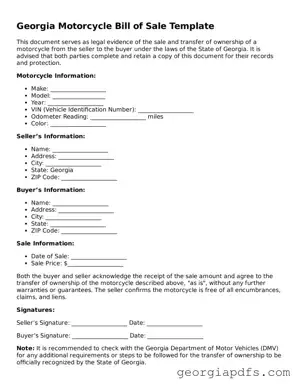 Attorney-Verified Georgia Motorcycle Bill of Sale Form