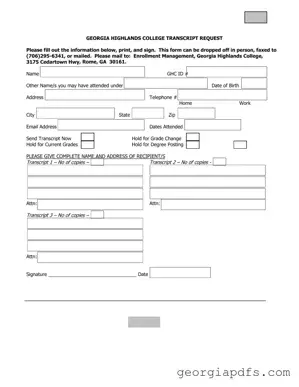 Fill Out a Valid Georgia College Transcript Request Template