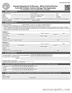 Fill Out a Valid Georgia Mv 1S Template