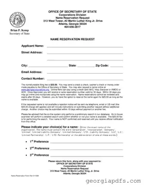 Fill Out a Valid Georgia Name Reservation Template