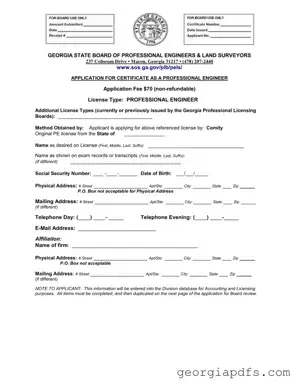Fill Out a Valid Georgia Pe Comity Application Template