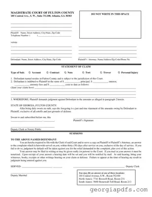 Fill Out a Valid Georgia Statement Claim Fulton Template