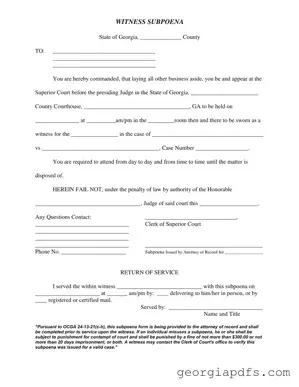 Fill Out a Valid Georgia Witness Subpoena Template