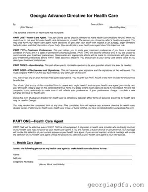 Fill Out a Valid Health Care Directive Georgia Template