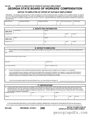 Fill Out a Valid Wc 240 Georgia Template
