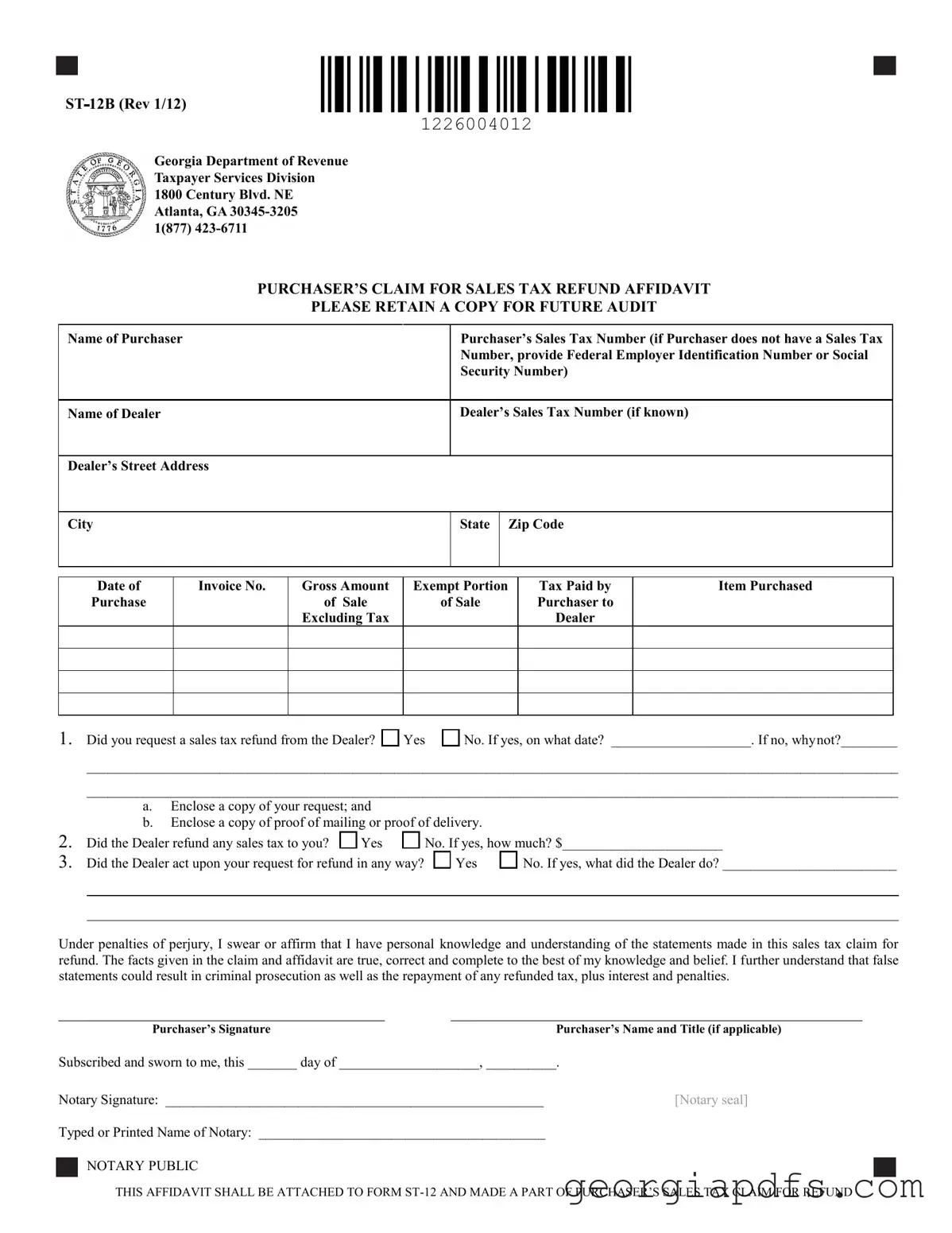 Fill Out a Valid St 12B Georgia Template