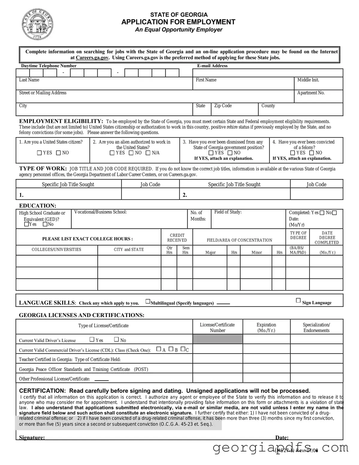 Fill Out a Valid State Of Georgia Application Ms27 1 Template